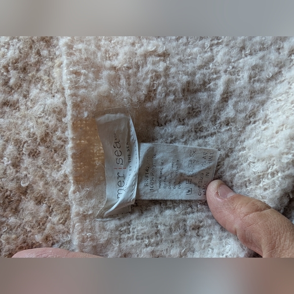 MER SEA Anthropologie Cozy Cream & Beige Boucle Knit Scarf with Fringe - Picture 6 of 7